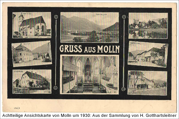 Achtteilige Ansichtskarte von Molln um 1930