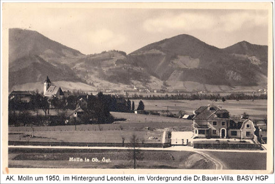 Molln um 1950, im Vordergrund die Dr.Bauer-Villa