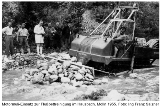 Motormuli-Einsatz zur Flubettreinigung im Hausbach 1955